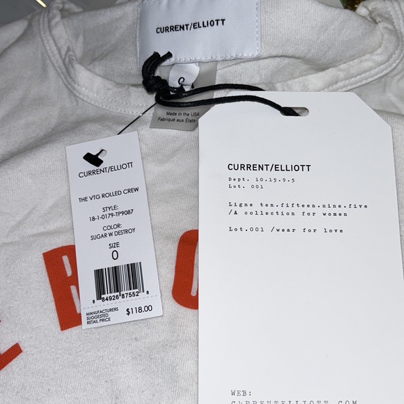 CURRENT/ELLIOTT | The Vintage Rolled Crew Tee in Sugar with Destroy - Picture 2 of 2